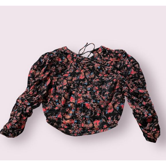 Free People WOMENS Monica Floral Corset Top Cropped Backless NWOT Black Red XS - Picture 9 of 13